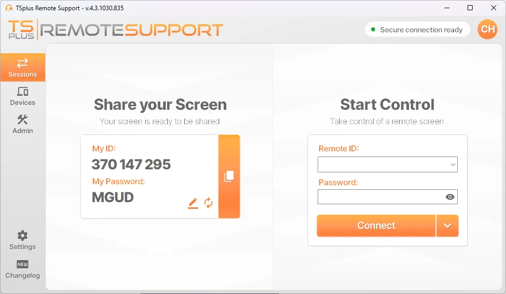 screenshot - TSplus Remote Support - share your screen